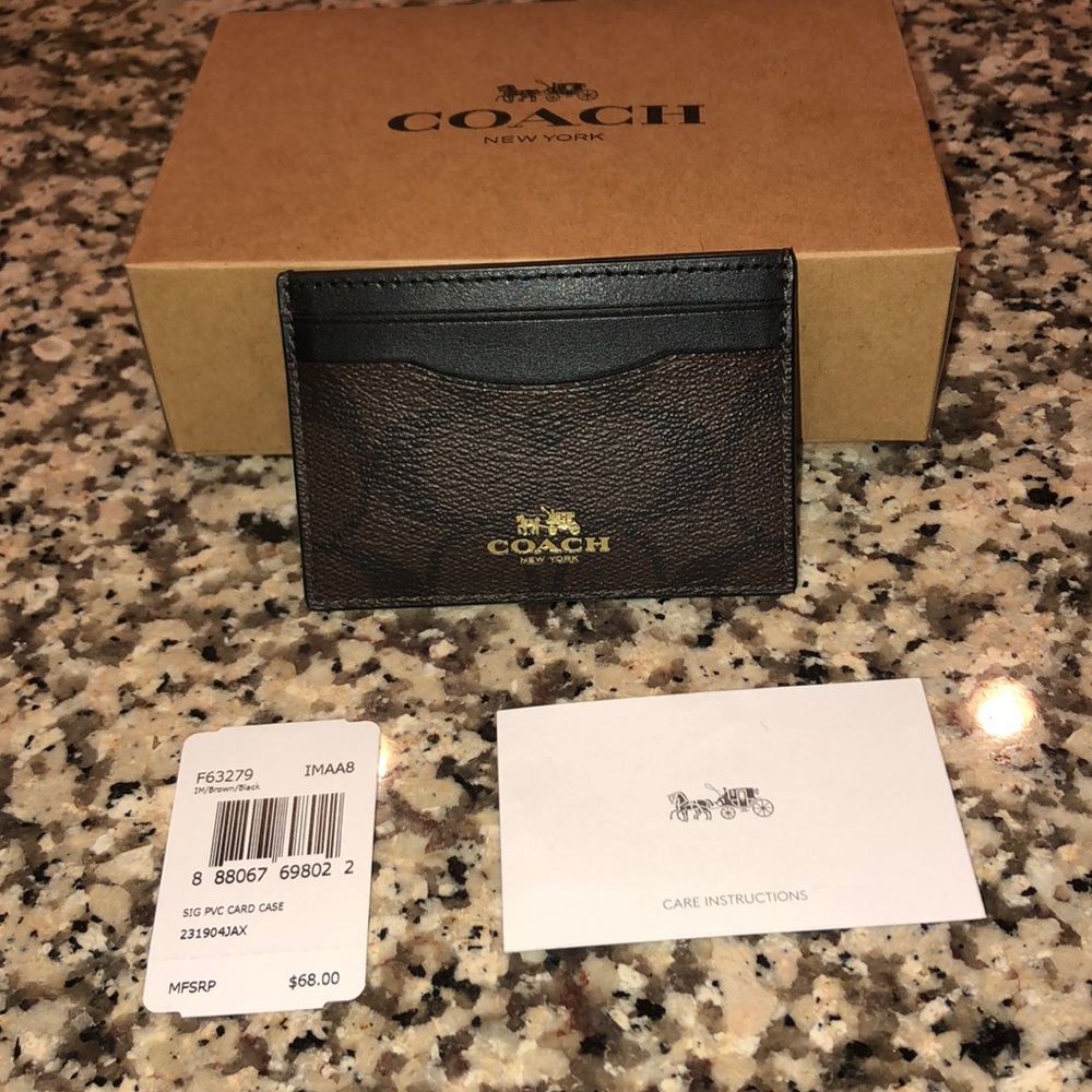 Coach Signature PVC Canvas and Leather Card Case